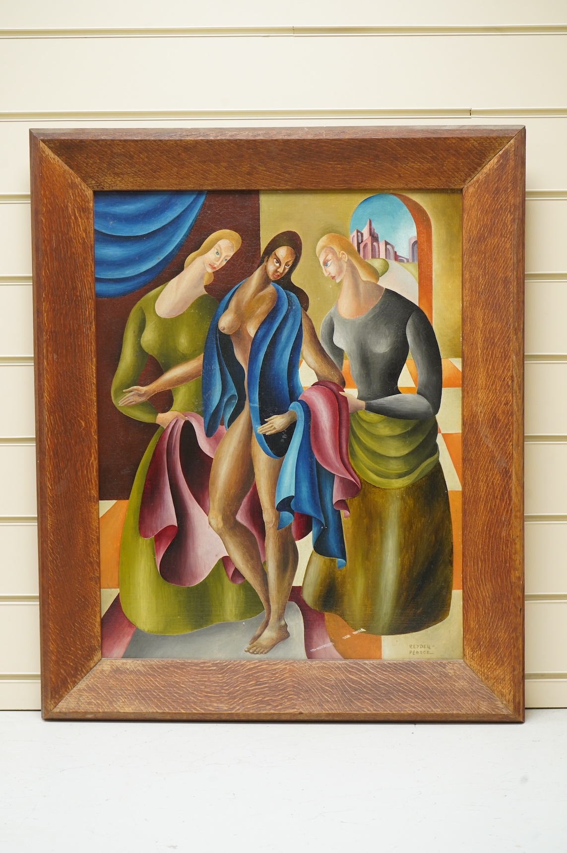 Alfred Pleydell-Pearce (20th. C), Three Graces, signed, cubist oil on board, 57 x 44cm